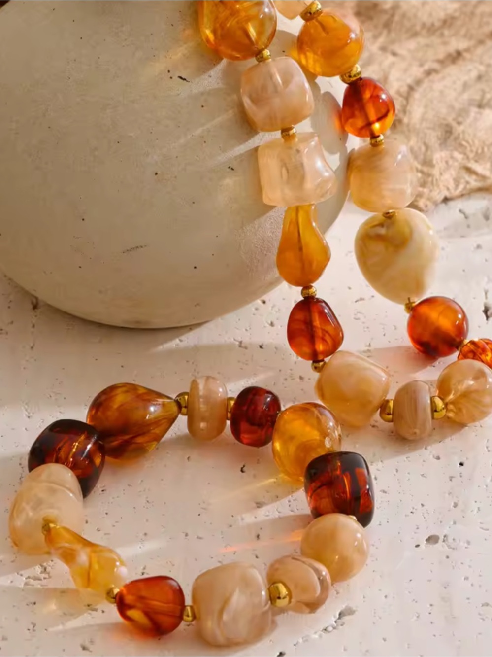 Chunky Amber Ivory Necklace and Bracelet Set